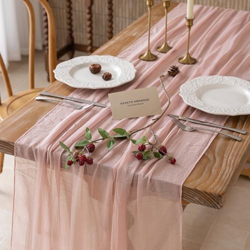 10Pcs Dusty Pink Cheesecloth Table Runner 120 Inches for Wedding Decor by KEKETOARRANGE