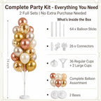 Balloon Column Kit Set of 2 With Balloons Included - with Base, and Pole,Balloon Tower Backdrop Decoration for Wedding, Baby Shower, Birthday Party, or Bachelorette Parties (Rose Champagne Gold) - Image 2