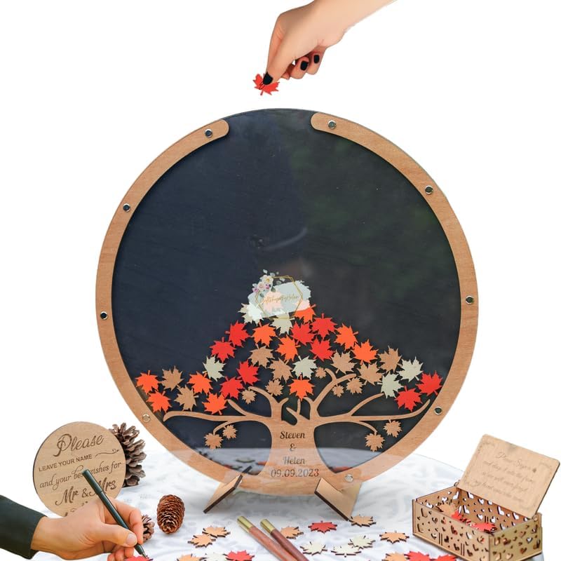 Guest Book Alternative, Personalized Rustic Wedding Maple Leaf Drop Frame by Handmade