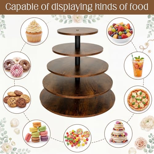Funnymoom 5 Tier Large Round Cupcake Stand for 100 Cupcake Rustic Cupcakes Tower 360° Rotatable Wooden Cupcakes Holder Table Display Dessert Stand for Birthday Graduation Baby Shower Wedding 20.9'' - Image 6