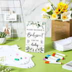 Handepo 26 Pcs Baby Shower Games DIY Bodysuit Set 1 Wooden Sign 15 White Bodysuits 10 Fabric Markers for Birth Decorating Kit(Green Leaves) - Image 4