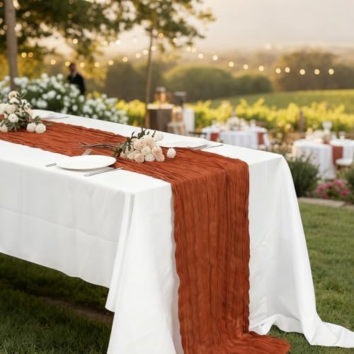 6 Pack Terracotta Cheesecloth Table Runner 120 Inch Boho Wedding Decor - Image 7