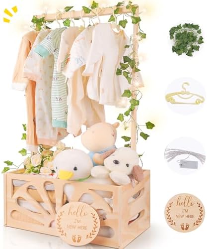 Wooden Baby Shower Crate Closet-Baby Shower Basket with Handle Hanger by HDUYFYD