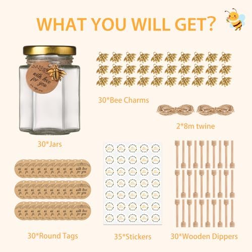 4 oz Small Honey Jars with Dipper, 30 Pack Hexagon Honey Jar - Image 4