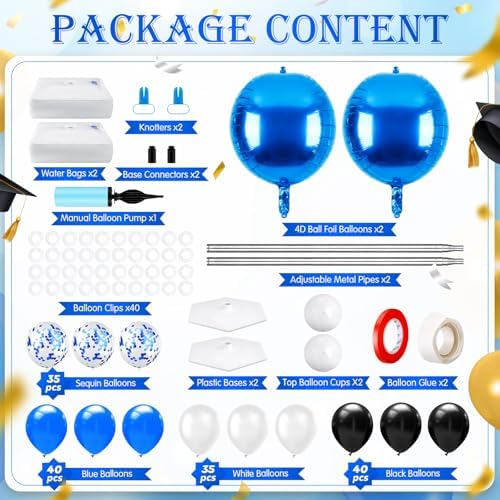 2 Sets Blue and Black White Balloon Column Stand Kit for, Adjustable Floor Balloon Arch Tower with Foil & Latex Balloons, DIY Decor for Ceremony Backdrop - Image 2