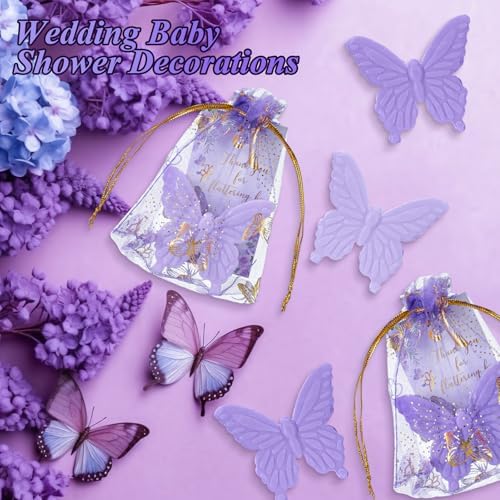 Dunzy 50 Set Butterfly Soaps Party Favors with Cards,Purple, Light Purple - Image 5