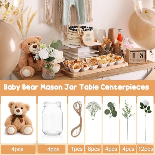 Guludai 37Pcs Bear Baby Shower Centerpieces Brown Eucalyptus Mason Jar - Image 2