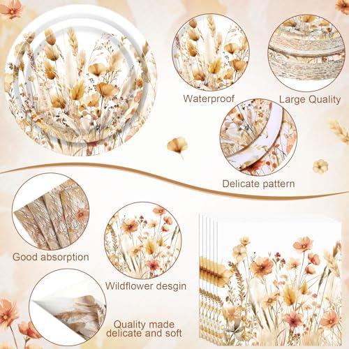 Funnymoom 250 Pcs Fall Floral Paper Plates Napkins and Cups Serves 50 - Image 3