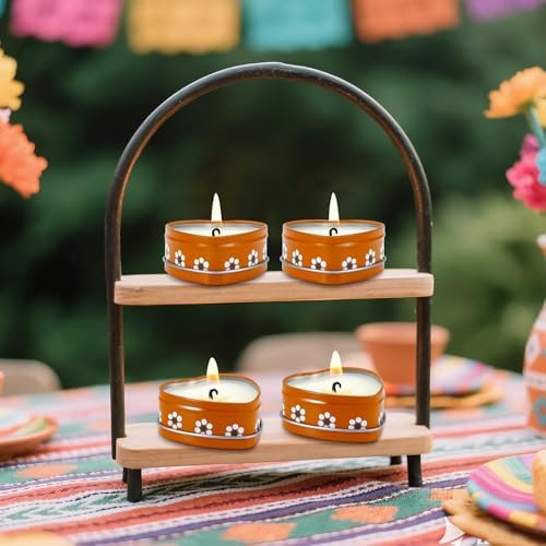 16 Pcs Cielito Lindo Party Candles Mexican Scented Candle in Tin Box Heart Shaped De Barro Floral Candle Box Cielito Lindo Party Favor Gift for Shower Making DIY Craft, Lavender Scented(Floral Style) - Image 5