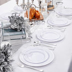 WELLIFE 300Pcs Silver Elegant Plastic Dinnerware Set for 50 Guests - Premium Disposable Party Supplies Includes Dinner Plates, Salad Plates, Cups & Flatware Set for Wedding, Anniversary, Banquet - Image 5