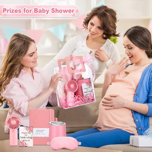 Talltalk 6 Sets Baby Shower Prizes for Game Wedding Bridal Shower Winners Gifts Guest Favors Luggage Tag Handheld Fan Cup Notebooks Silk Eye Mask Ballpoint Pen Card Bags(Pink) - Image 5