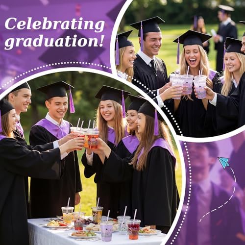 Sliner 50 Sets 16 oz Purple Graduation Plastic Cups for Hot Cold Drinks - Image 6
