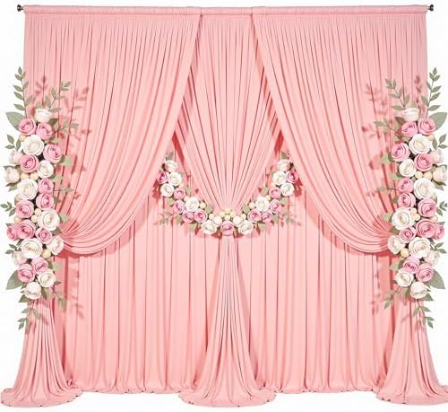 20x8ft Blush Pink Backdrop Curtain for Baby Shower Parties Pink Wrinkle Free Fabric Backdrop Curtain Wedding Photo Backdrop Drapes for Girls Birthday Party Photography Back Drop 4 Panels 5x8FT by Suppromo