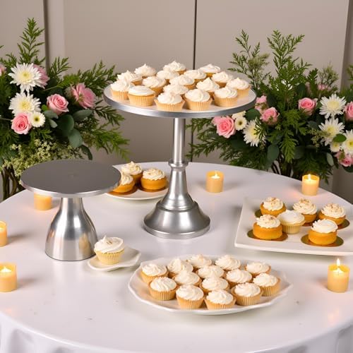HBlife 3 PCS Silver Cake Stand Set (8"/10"/12" Cake Plate), Metal - Image 5