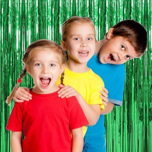 20 Pack Green Streamers Backdrop Jungle Party Decorations Foil Fringe Backdrop Curtains Photo Booth Backdrop for Birthday Dinosaur Animal St Patrick's Day Football Christmas Party Decorations - Image 4
