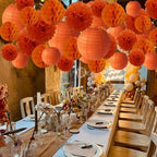 WOLHOWLTD Orange Paper Decoration Set - 34 Pcs Paper Lanterns, Pompoms, Honeycomb for Wedding,Harvest, Halloween,School Day,Bridal Baby Shower,Rainbow Birthday Party Classroom,Home Decoration (orange) - Image 3