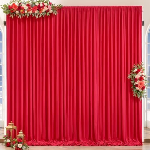Red Backdrop Curtains 10 Panels-Wrinkle-Free Polyester Photography Drapes Party Photo Backgrounds for Wedding Christmas Photo Backdrops- 40 X10FT - Image 4