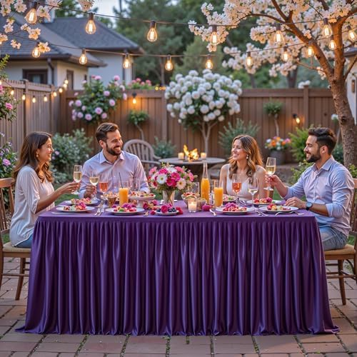 1 Pack Purple Rectangle Table Clothes for 4 Foot Tables, Polyester Wrinkle Free Fitted Tablecloths 4ft Stretch Table Cover with Skirt for Wedding, Birthday, Parties, Trade Show, Craft Show - Image 5