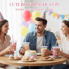 LemonRoad 100sets 16oz Pink Bow Cups Pink Birthday Party Decorations Supplies Cute Plastic Cups Disposable with Lids and Straws for Valentines Galentines Day Christmas Wedding Baby Shower Decorations - Image 6