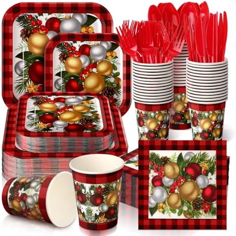350 Pcs Christmas Paper Plates and Napkins Set Disposable Serve 50 by Suttmin