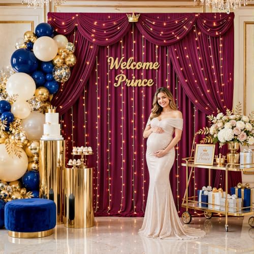 20x10ft Burgundy Backdrop Curtains with Lights Photo Drapes Wrinkle Free Fabric Backdrop Curtain for Wedding Birthday Party Baby Shower Bridal Shower Home Party Background Decorations - Image 4