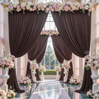 20×14 ft Brwon Wrinkle Free Backdrop Curtain, Soft Silky Polyester Wedding Drapes 4 Panels 14ft Height Coffe Photo Backdrop Curtains for Parties Birthday Baby Shower Photography Background Cloth - Image 3