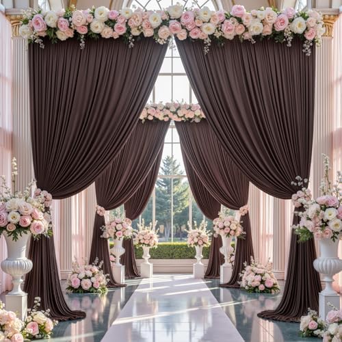 20×12ft Wrinkle Free Brown Backdrop Curtain for Wedding Parties, 4 Panels 5×12ft Long Soft Silky Polyester Backdrop Drapes Coffe Photo Back Drop Curtains for Bear Party Photography Background Cloth - Image 3