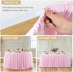 Wish Care 14ft Pink Satin Table Skirt for Rectangle Tables Wrinkle Free Teacher Desk Skirt Glitter Ruffle Table Skirting Cloth for Back to School Classroom Office Dorm Girls Birthday Party Table Decor - Image 5