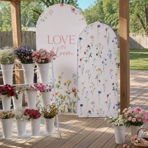 Leinuosen Set of 2 Love in Bloom Bridal Arch Backdrop Love in Bloom Bridal Shower Decorations Wildflower Wedding Background 5 ft and 6 ft Arched Stand Covers for Wedding Birthday Photo Booth - Image 2