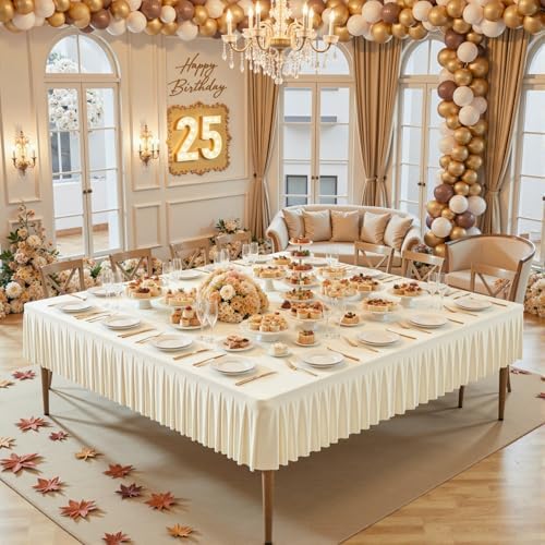 Wish Care 2 Pack Ivory Spandex Tablecloths for 54x54 Inch Square Tables, Stretch Fitted Table Clothes with Pleated Ruffle Skirt for 54” Table, Wrinkle Free and Elastic, for Party Kitchen Home Dining - Image 6