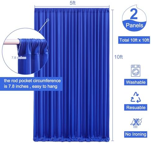 10ft x 10ft Royal Blue Backdrop Curtain for Parties Blue Wrinkle Free Backdrop Drapes Panels for Baby Shower Birthday Party Wedding Photo Photography Polyester Fabric Background Decoration - Image 5