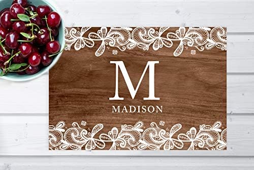 Andaz Press Custom Personalized Disposable Paper Placemats, 12 x 18 Inch, Set of 25, Custom Monogram Wooden Lace, Tableware, Dining, Table Setting for Wedding, Bridal Shower, Baby Shower, Holiday - Image 4