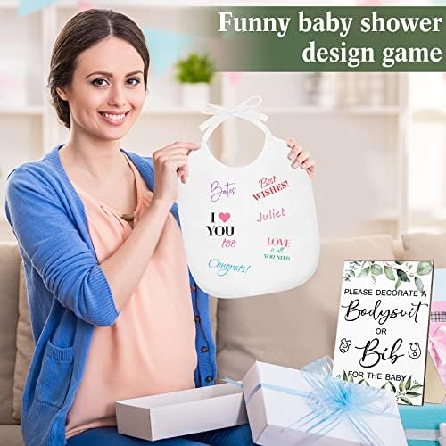 Roowest 35 Pcs Baby Shower Bibs Game with Bib Bodysuit Marker, Greenery - Image 7