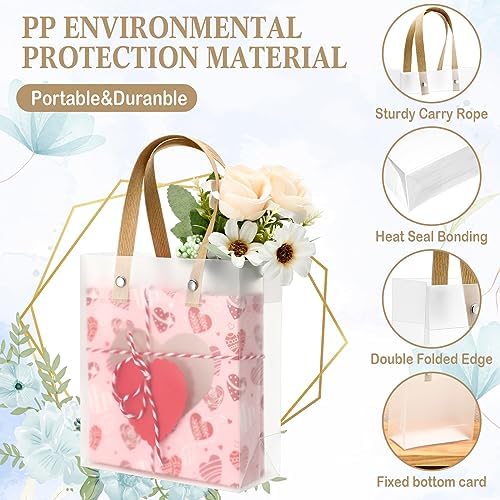 Qilery 100 Pack Frosted Gift Bags with Handles Clear Plastic Party Favor - Image 3