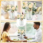 Zeyune 6 Sets Mason Jar Table Centerpiece with Artificial Peony Baby's Breath Flower Centerpieces Faux Flowers with Rope for Wedding Reception Engagement Bridal Shower Rustic Table Decor(Champagne) - Image 5