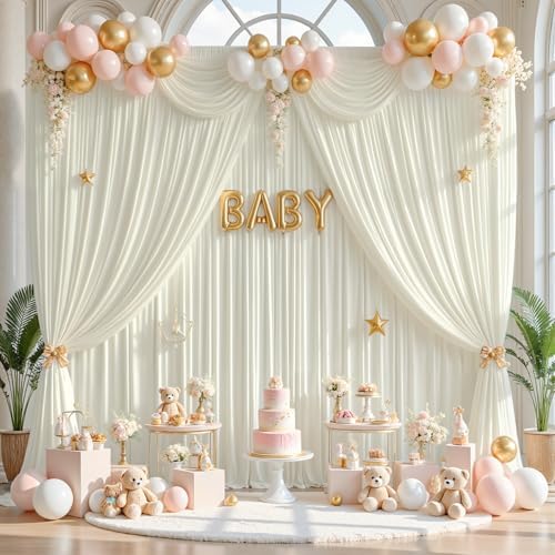 gogoparti 10ft x 12ft Ivory Wrinkle-Free Backdrop Curtain for Wedding Parties, Thick Polyester 2 Panels 5x12ft for Wedding Birthday Baby Shower Halloween Photography Party Background - Image 2