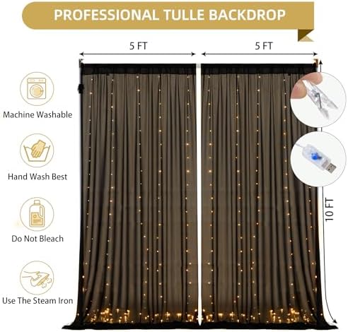 10x10FT Black Wrinkle Free Backdrop Curtains with Lights String for Parties - Photo Curtain Backdrop with Lights for Wedding Decorations, Bridal Baby Shower Birthday Party Photography Background - Image 6