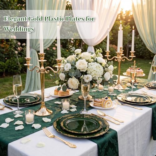 DaYammi 150Pcs Green Plastic Plates with Gold Silverware Set for Party - Image 6