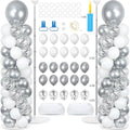 2 Sets Adjustable Balloon Column Stand Kit with Bases（Silver and White） by Naozinebi