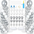 2 Sets Adjustable Balloon Column Stand Kit with Bases（Silver and White） by Naozinebi