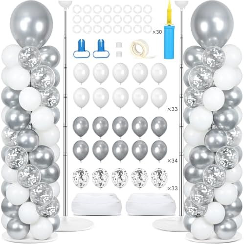 2 Sets Adjustable Balloon Column Stand Kit with Bases（Silver and White） by Naozinebi