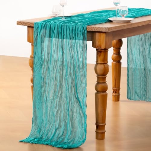 DeZerlor Teal Green Cheesecloth Table Runner 1 Pack Summer Boho Runner - Image 5
