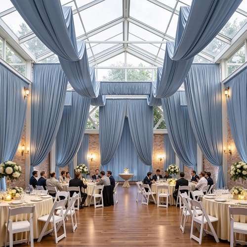 4 Panels 5ft(W) x 20ft(L) Dusty Blue Ceiling Drapes for Wedding Parties by PartyVillage