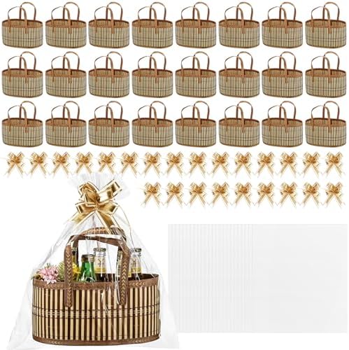 Reallnaive 24 Set Baskets for Gifts Empty Sturdy Woven Bamboo Gift Basket with Bags and Ribbons for Christmas Thanksgiving Birthday Mothers Day Housewarming Party Wrapping, 12"x 8"x 6" by Reallnaive