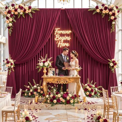 20x10FT Backdrop Curtains with Rod Pockets - Wrinkle Free Photo Stage Backdrop 4 Panels Curtains Drapes for Photography Wedding Party Baby Shower Decorations (Burgundy) - Image 2