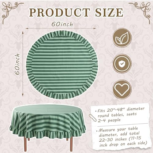 Tudomro Striped Tablecloth, Round, Forest, Mint Green, 60'' X 60'' - Image 2