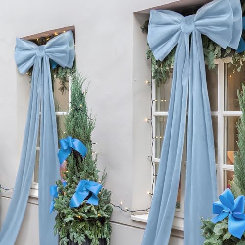 Wavwavw Christmas Giant Velvet Bow Decor Dusty Blue Big Bow, 75 x 18 Inches - Image 6