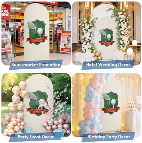 Golf Club Arch Backdrop Cover 7.2 FT, Golf Balls Sport Green Shield Beige Background Wedding Arch Cover Stretchy Backdrop Stands Covers for Birthday Party Ceremony Banquet Decor - Image 6