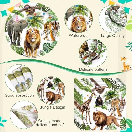 Potchen 452 Pcs Wild Animals Plates Napkins Party Supply, Green - Image 3