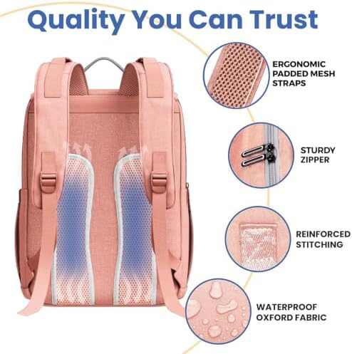 PILLANI Baby Diaper Bag Backpack - Diaper Bags for Baby Girl - Baby Shower Gifts for Girls - Large Waterproof Diaper Backpack - Pink Diaper Bag & Cute Baby Bags for Girls w/Portable Changing Pad, Pink - Image 4